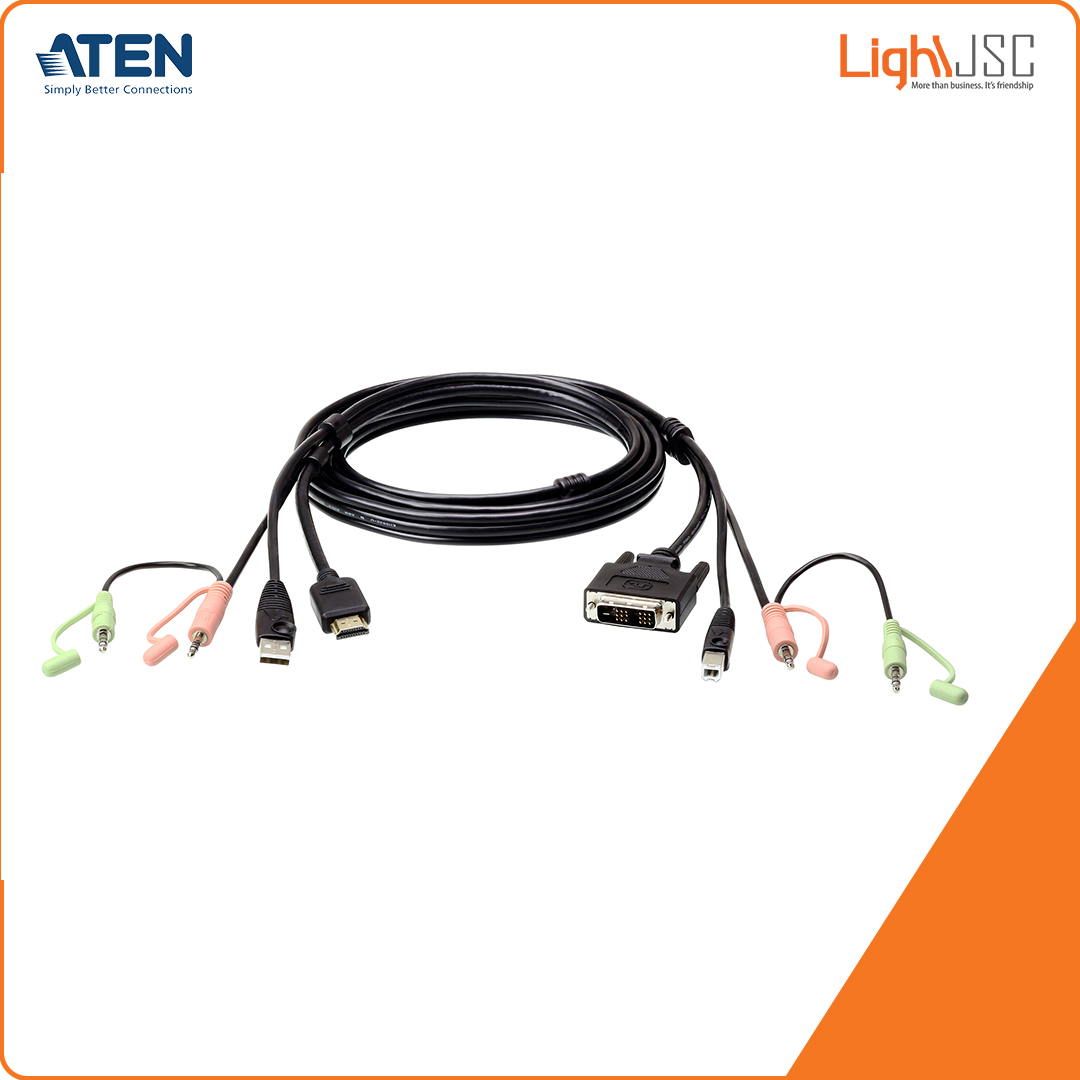 Aten 2L-7D02DH 1.8M USB HDMI to DVI-D KVM Cable with Audio
