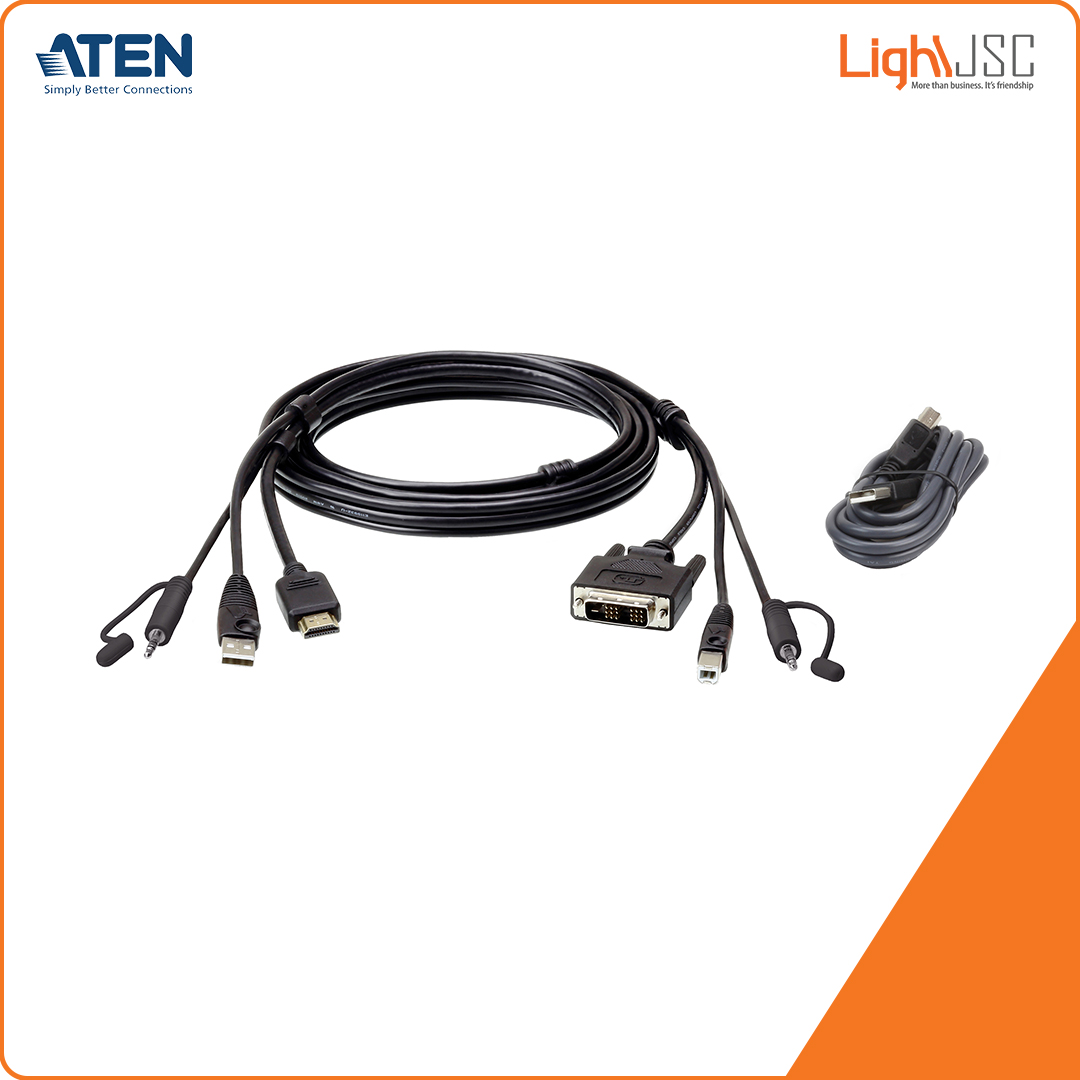 Aten 2L-7D02GHX2 1.8M USB HDMI to DVI-D Secure KVM Cable Kit
