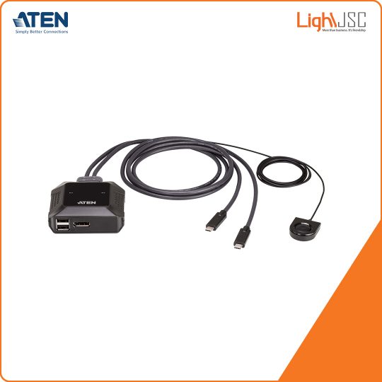 Aten US3312 2-Port 4K DisplayPort USB-C Cable KVM Switch with Remote Port Selector