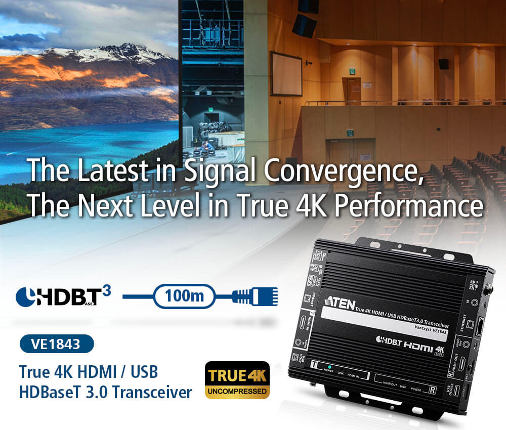 Aten VE1843 True 4K HDMI/USB HDBaseT 3.0 Transceiver 
