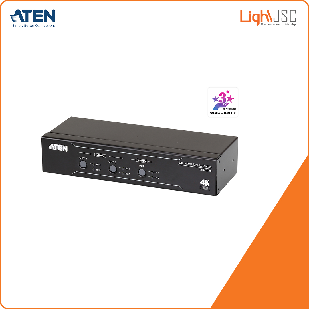 Aten VM0202HB 2 x 2 True 4K HDMI Matrix Switch with Audio De-Embedder
