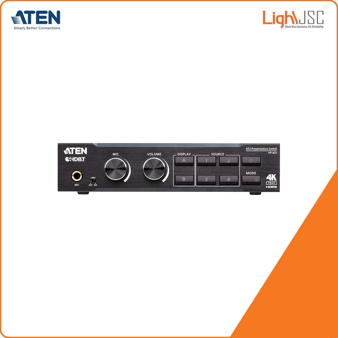 Aten VP1421 4 x 2 True 4K Presentation Matrix Switch with Scaling, DSP, and HDBaseT-Lite