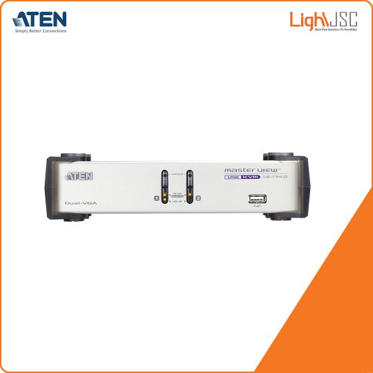 Aten CS1742 2-Port USB VGA Dual DisplayAudio KVMP Switch'