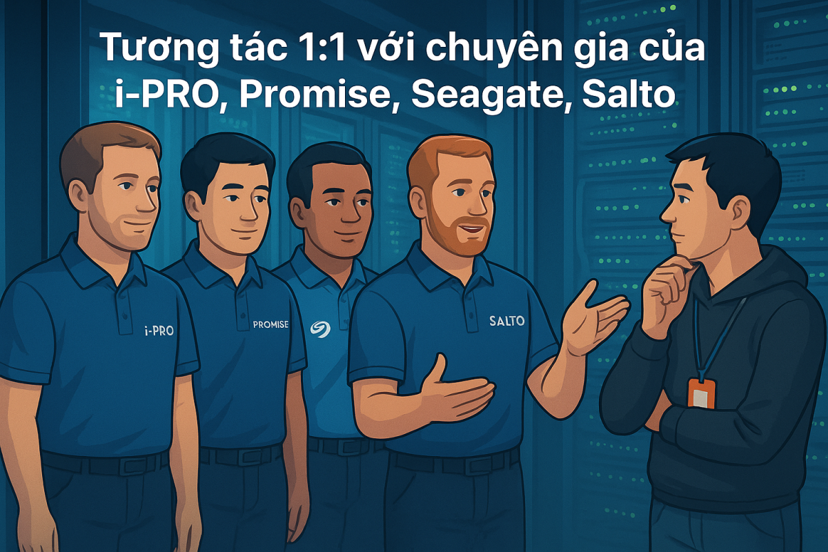 tương tác 1:1 với chuyên gia của i-PRO , Promise , Seagate , salto .