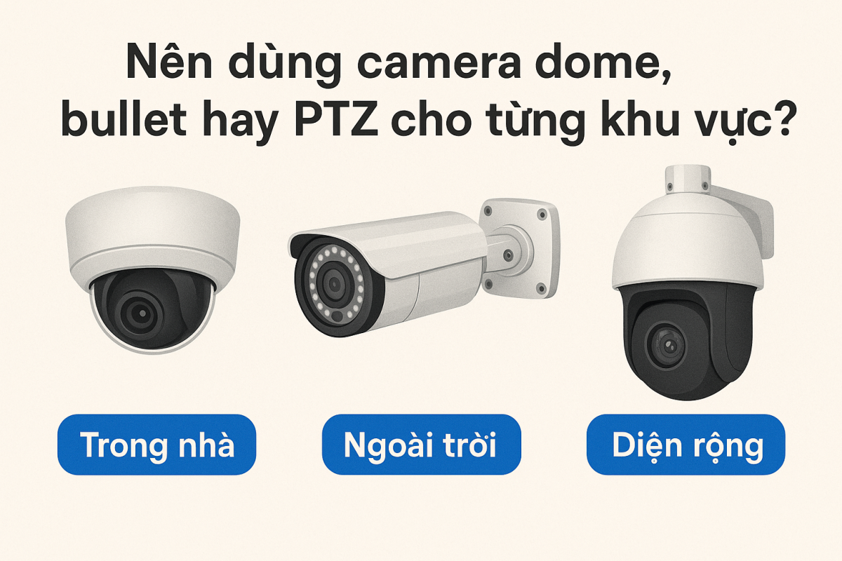 Nên dùng camera dome, bullet hay PTZ cho từng khu vực?